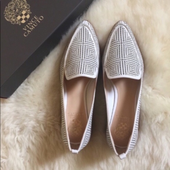 Vince Camuto Kandia White Perforated Leather Flats - Picture 2 of 8